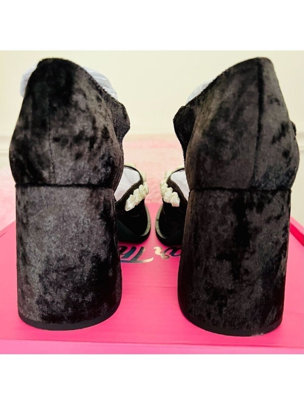 Sugar Thrillz Black Velvet Rose Platform Mary Janes - Picture 11 of 16